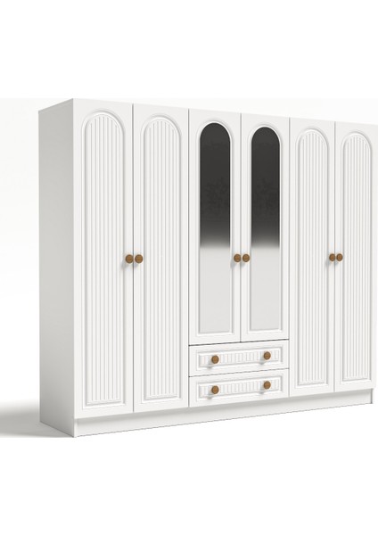 Bohem 6 Kapak 2 Çekmeceli Aynalı Gardırop Mdf Kapak