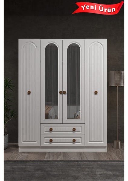 Bohem 4 Kapak 2 Çekmece Aynalı Gardırop Mdf Kapak