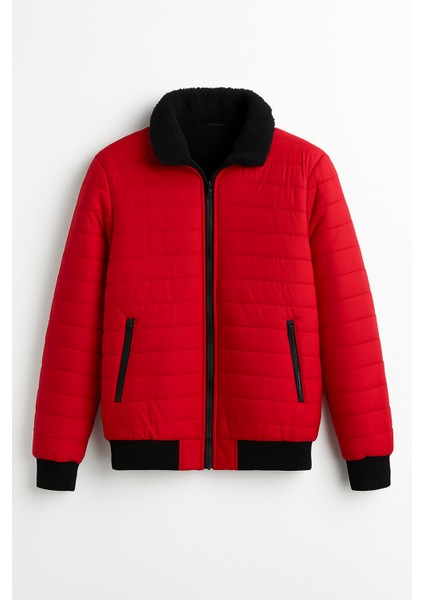 Erkek Yakası Kürklü Kapitone Mont