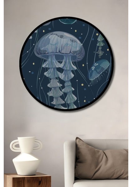 Çerçeve Görünümlü Dekoratif Ahşap Yuvarlak Denizanası Dansı Tablosu Ev/ofis/işyeri Tablo