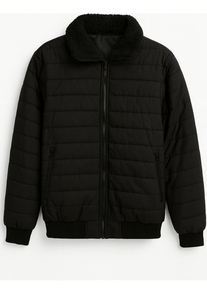 Erkek Yakası Kürklü Kapitone Mont