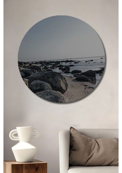 Dekoratif Ahşap Yuvarlak Taşlı Sahil Kıyısı Tablosu Ev/ofis/işyeri/salon/mutfak/banyo Tablo