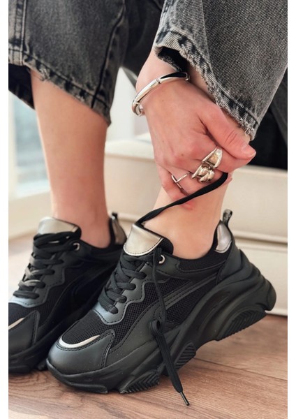 ZRİN-149 Siyah Platin Bağcıklı Fileli Günlük Premium Kadın Sneaker modelleri