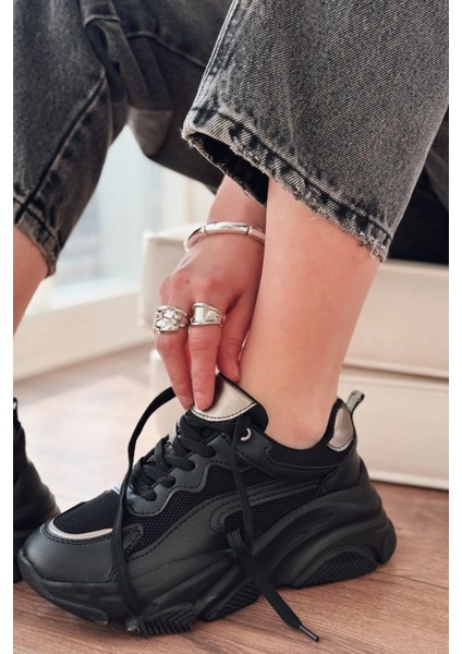 ZRİN-149 Siyah Platin Bağcıklı Fileli Günlük Premium Kadın Sneaker fırsatları