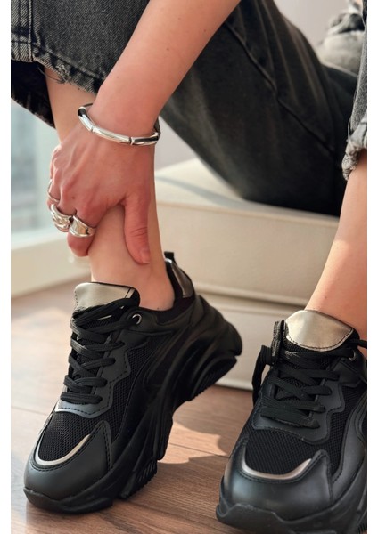 ZRİN-149 Siyah Platin Bağcıklı Fileli Günlük Premium Kadın Sneaker indirimleri