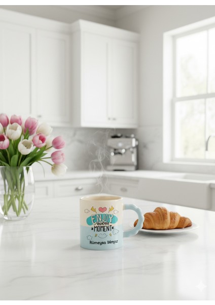 Kişiye Özel Baskılı Flowly Kişiselleştirilebilen Mavi Kupa Bardak