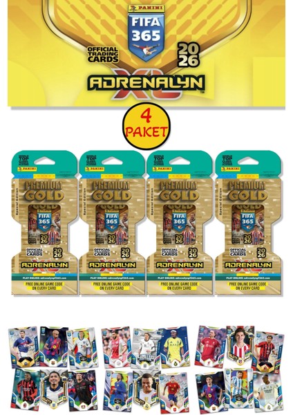 Panini Premium Gold 2026 Adrenalyn XL Futbolcu Kartı Special Edition Eco Blister (4 Paket 56 Kart)