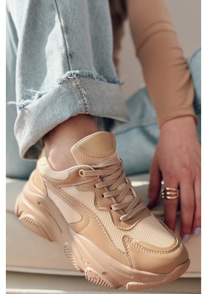 ZRİN-149 Nut Gold Bağcıklı Fileli Günlük Premium Kadın Sneaker fiyatları