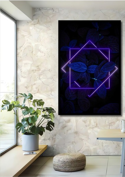 Çerçeve Görünümlü Dekoratif Ahşap Kare Neon Yapraklar Tablosu Ev/ofis/işyeri Tablo