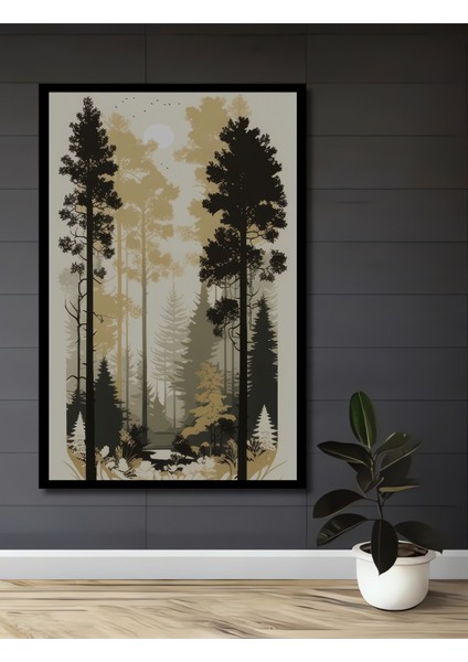 Çerçeve Görünümlü Dekoratif Ahşap Kare Gızemlı Orman Manzarası Tablosu Ev/ofis/işyeri Tablo