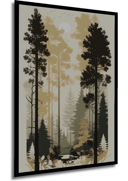 Çerçeve Görünümlü Dekoratif Ahşap Kare Gızemlı Orman Manzarası Tablosu Ev/ofis/işyeri Tablo modelleri