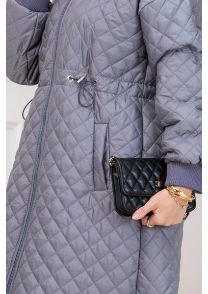 Yakası Kürklü Capitone Mont-Gri fırsatları