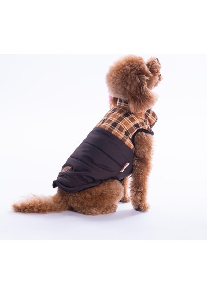Kahverengi Elgin Paws Ekose Desen Yelek Köpek Yeleği Köpek Kıyafeti Köpek Yağmurluk