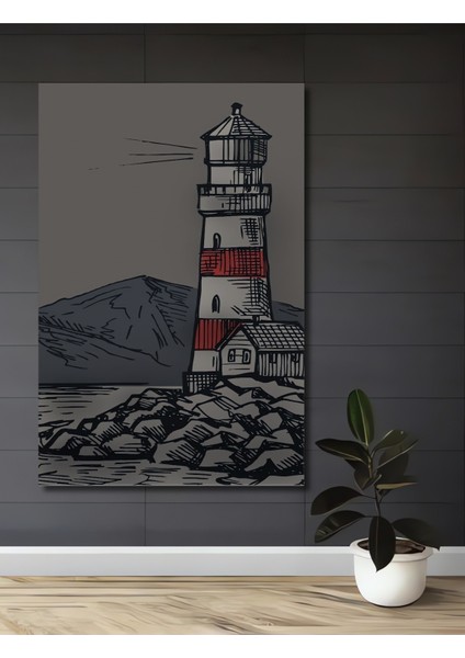 Dekoratif Ahşap Kare Deniz Feneri ve Dağ Manzarası Tablosu Ev/ofis/işyeri/salon/mutfak/banyo Tablo