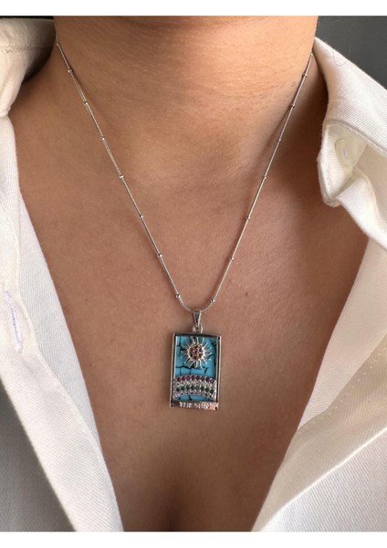 316L Gümüş Renk Zirkon Taşlı Güneş Figürlü Tarot Kolye fiyatları