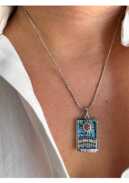 316L Gümüş Renk Zirkon Taşlı Güneş Figürlü Tarot Kolye fırsatları