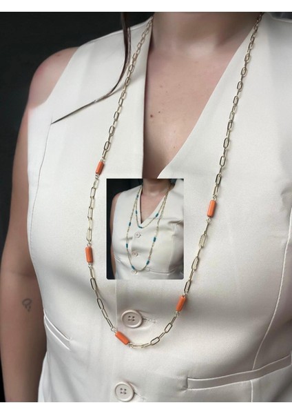 Tasarım Mineli Ataç Doğal Taşlı Çelik Kolye