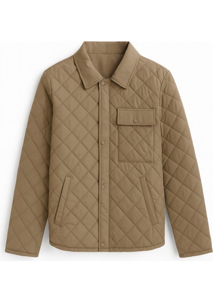 Gömlek Yaka Fermuarlı Çıtçıtlı Kapitoneli Mont