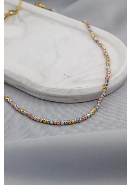 Dorika Gold Silver Topçuk Detaylı Pirinç Kaplama Kararmayan Kolye