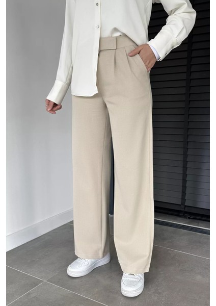 Kadın Bel Lastikli Cırtlı Tesettür Palazzo Pantolon P-00019084