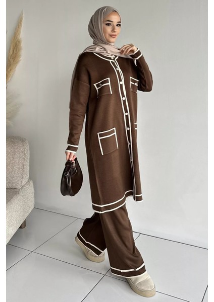 Ön Düğmeli Tesettür Triko Hırka Bel Lastikli Pantolon Ikili Takım P-00019052 fiyatları