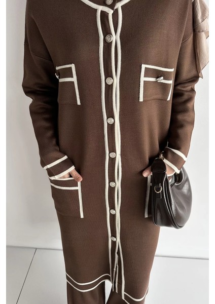 Ön Düğmeli Tesettür Triko Hırka Bel Lastikli Pantolon Ikili Takım P-00019052 fırsatları