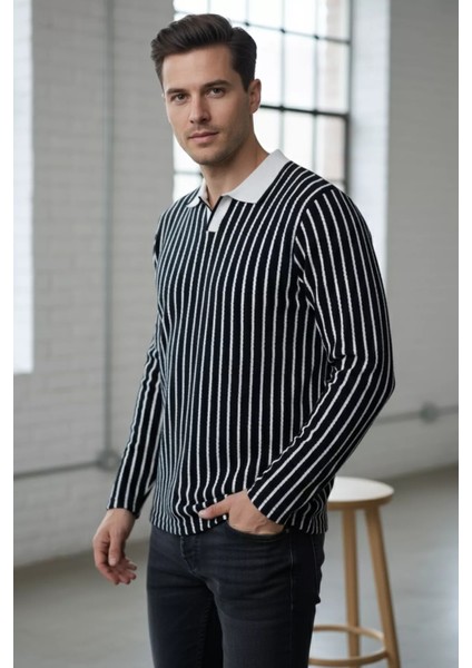 Gömlek Yaka Çizgili Erkek Sweatshirt P-00018583