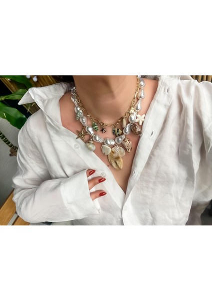 Marka Incili Deniz Kabuklu Kolye