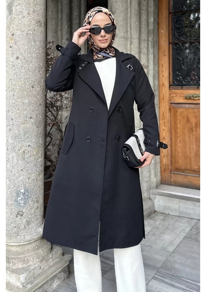 Ön Düğmeli Bel Kuşak Detaylı Tesettür Trençkot P-00019235 fiyatları