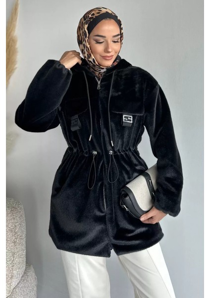 Gülseli Kadın Kapüşonlu Tesettür Peluş Mont P-00019080