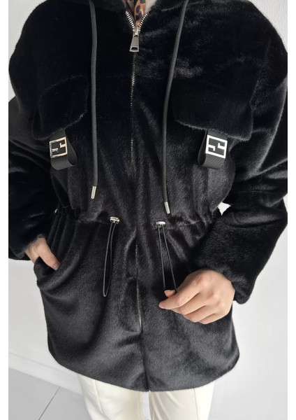 Gülseli Kadın Kapüşonlu Tesettür Peluş Mont P-00019080 modelleri