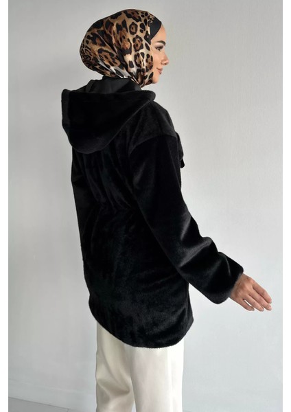 Gülseli Kadın Kapüşonlu Tesettür Peluş Mont P-00019080 fırsatları