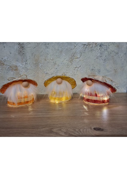 Rattan Hasır Peri Ledli Pilli Gnome Cüce 10 cm
