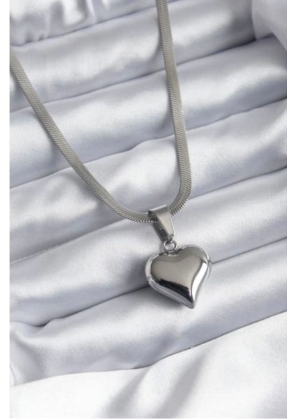 Italyan Zincir Kalpli Kadın Kolye – Gümüş Renk Paslanmaz Çelik