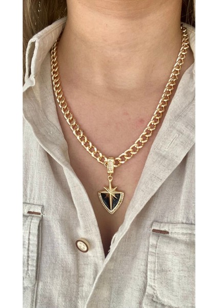 Taşlı Siyah Kutup Yıldızı Çelik Kolye