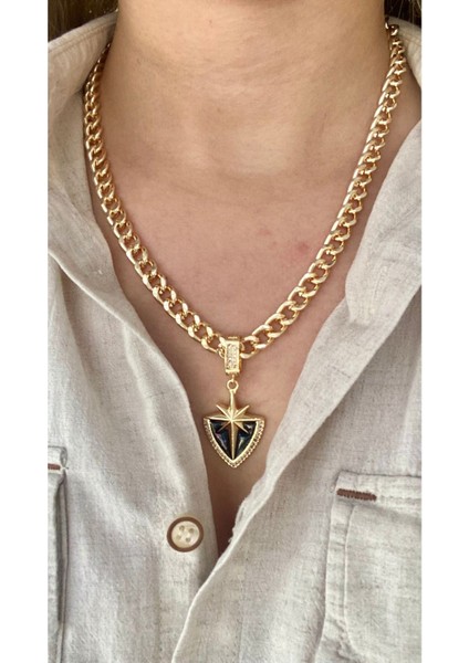 Taşlı Siyah Kutup Yıldızı Çelik Kolye modelleri