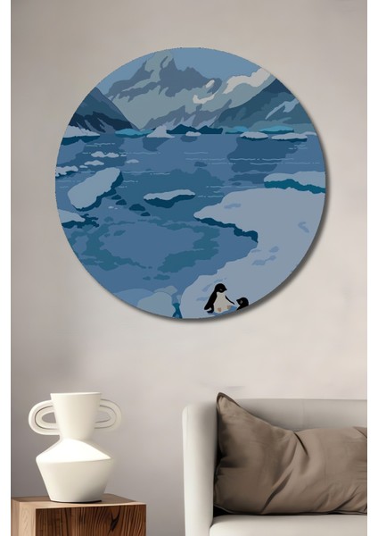 Dekoratif Ahşap Yuvarlak Penguenlerin Bulusması Tablosu Ev/ofis/işyeri/salon/mutfak/banyo Tablo