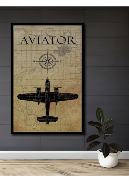 Çerçeve Görünümlü Dekoratif Ahşap Kare Havacı Haritası Tablosu Ev/ofis/işyeri Tablo