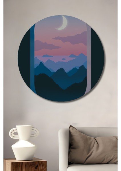 Dekoratif Ahşap Yuvarlak Ay Manzarası Tablosu Ev/ofis/işyeri/salon/mutfak/banyo Tablo