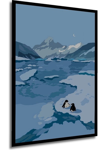 Çerçeve Görünümlü Dekoratif Ahşap Kare Penguenlerin Bulusması Tablosu Ev/ofis/işyeri Tablo modelleri