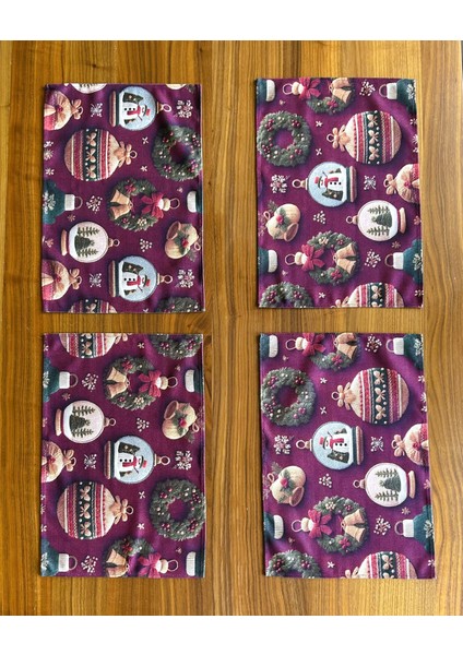 Ornament 3D Efektli Yılbaşı Süsleri Desenli Amerikan Servis/supla 4'lü Set Bordo modelleri