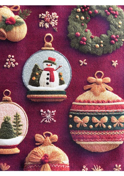 Ornament 3D Efektli Yılbaşı Süsleri Desenli Amerikan Servis/supla 4'lü Set Bordo fırsatları