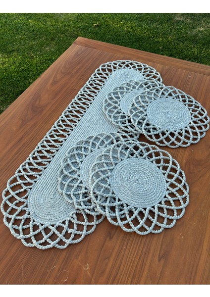 Homeinn 4 Kişilik Hasır Görünümlü Amerikan Servis ve Runner Takımı fiyatları