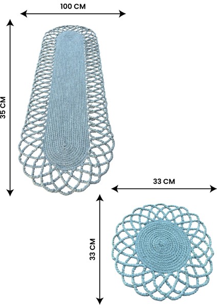 Homeinn 4 Kişilik Hasır Görünümlü Amerikan Servis ve Runner Takımı