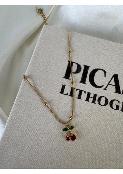 Zirkon Taşlı Kiraz Çelik Kadın Gold Kolye fiyatları