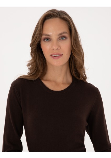 Kadın Kahverengi Comfort Fit Bisiklet Yaka Basic Kazak 50316393-VR029 fiyatları