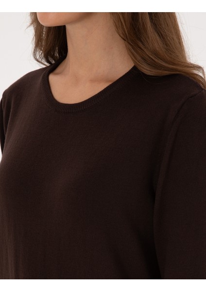 Kadın Kahverengi Comfort Fit Bisiklet Yaka Basic Kazak 50316393-VR029