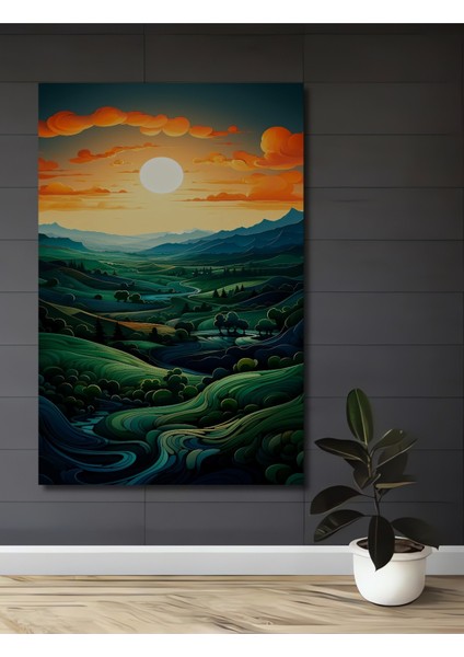 Dekoratif Ahşap Kare Güneşli Vadi Manzarası Tablosu Ev/ofis/işyeri/salon/mutfak/banyo Tablo