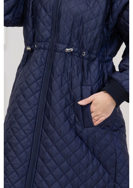 Yakası Kürklü Capitone Mont-Lacivert fırsatları