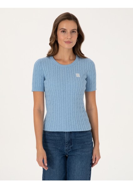 Kadın Mavi Slim Fit Basic Kazak 50317063-VR249